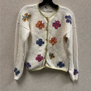 Planet Earth Vintage Cream Butterfly Cardigan Size Large